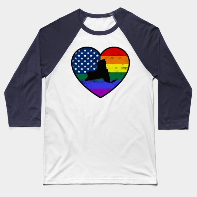 New York United States Gay Pride Flag Heart Baseball T-Shirt by TextTees